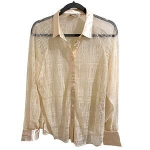 Jason Wu Lace Button Front Shirt Satin Detailing Ivory, size M